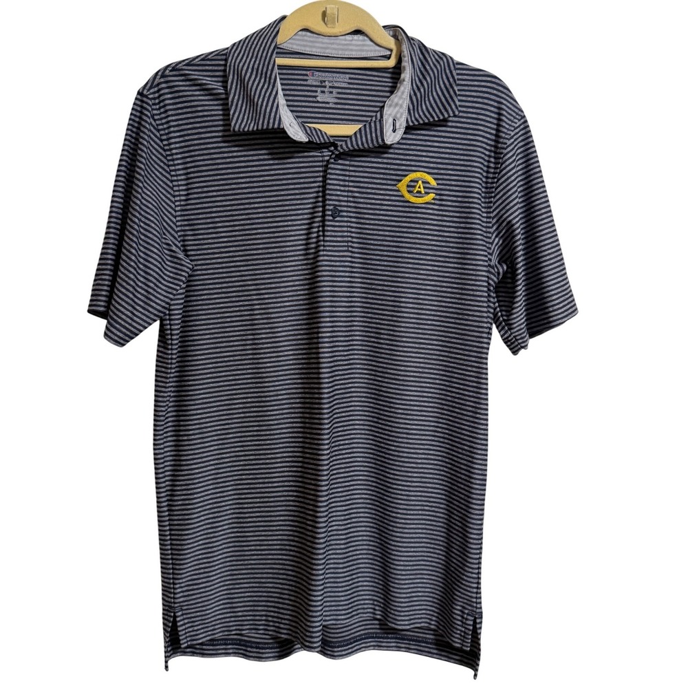 Champion Mens Striped Polo Shirt Navy Blue Grey Athletic Golf Top S